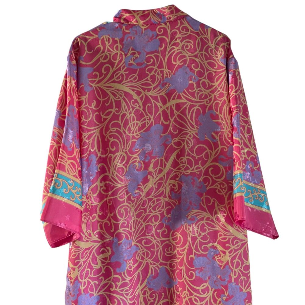 Vintage Charles Keath Kimono Caftan Long Robe Size M Floral Maxi Dress Zip Front - Picture 4 of 13